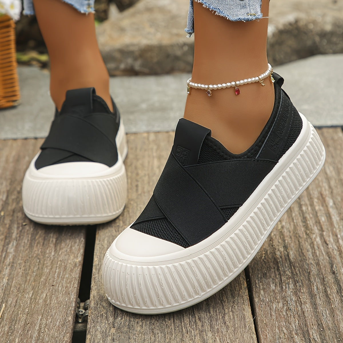 Women's Breathable Mesh Slip-On Sneakers Lightweight Casual Shoes White Brown