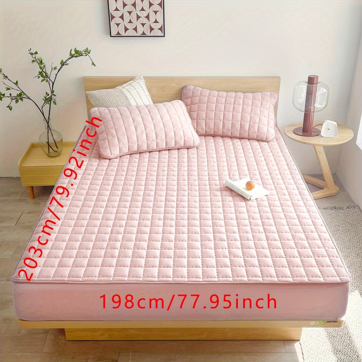 Light Gray Quilted Waterproof Fitted Sheet Breathable Polyester Deep Pockets Easy Care