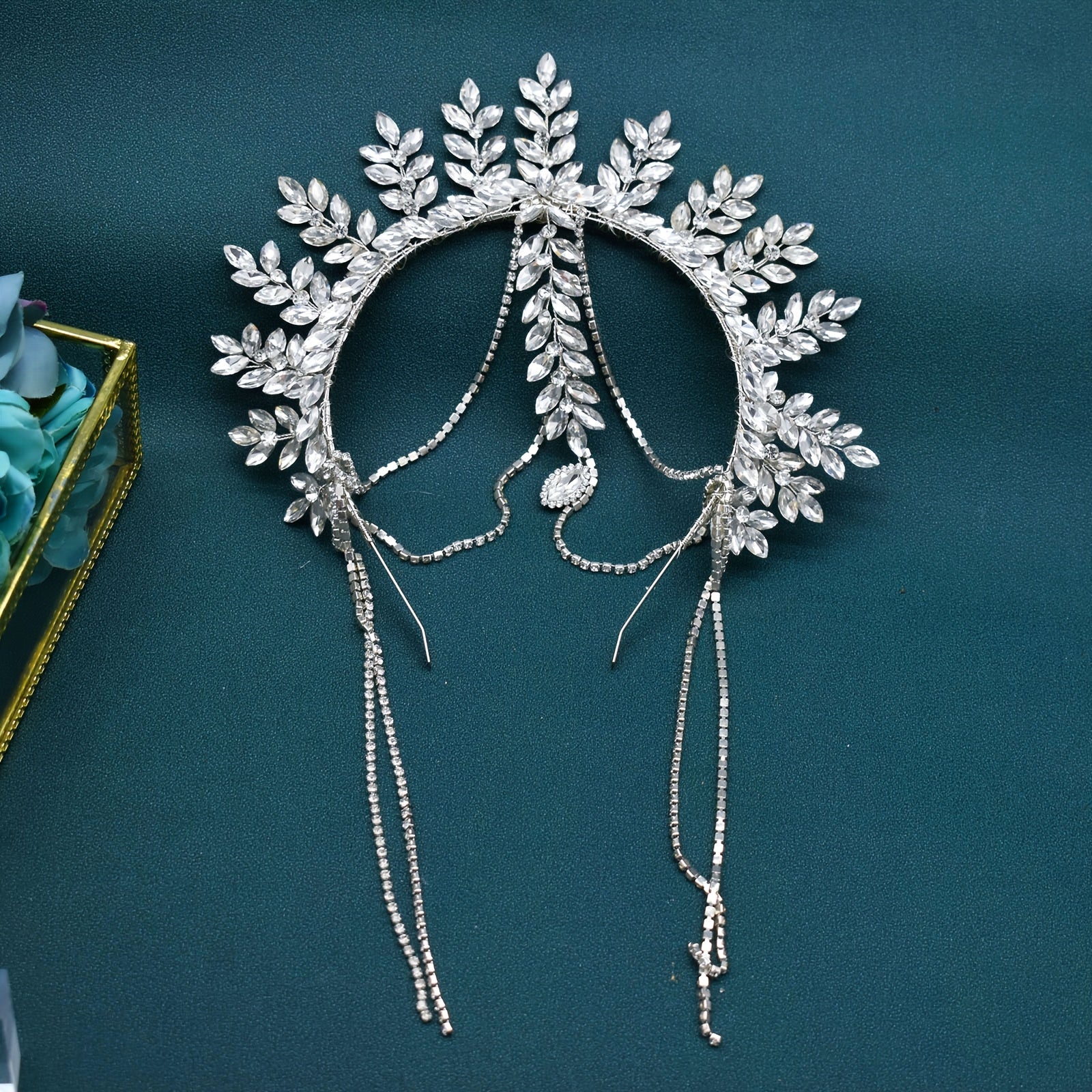 Elegant Bridal Tiara with Jewel Accents and Tassel Hairband for Wedding and Bridesmaids
