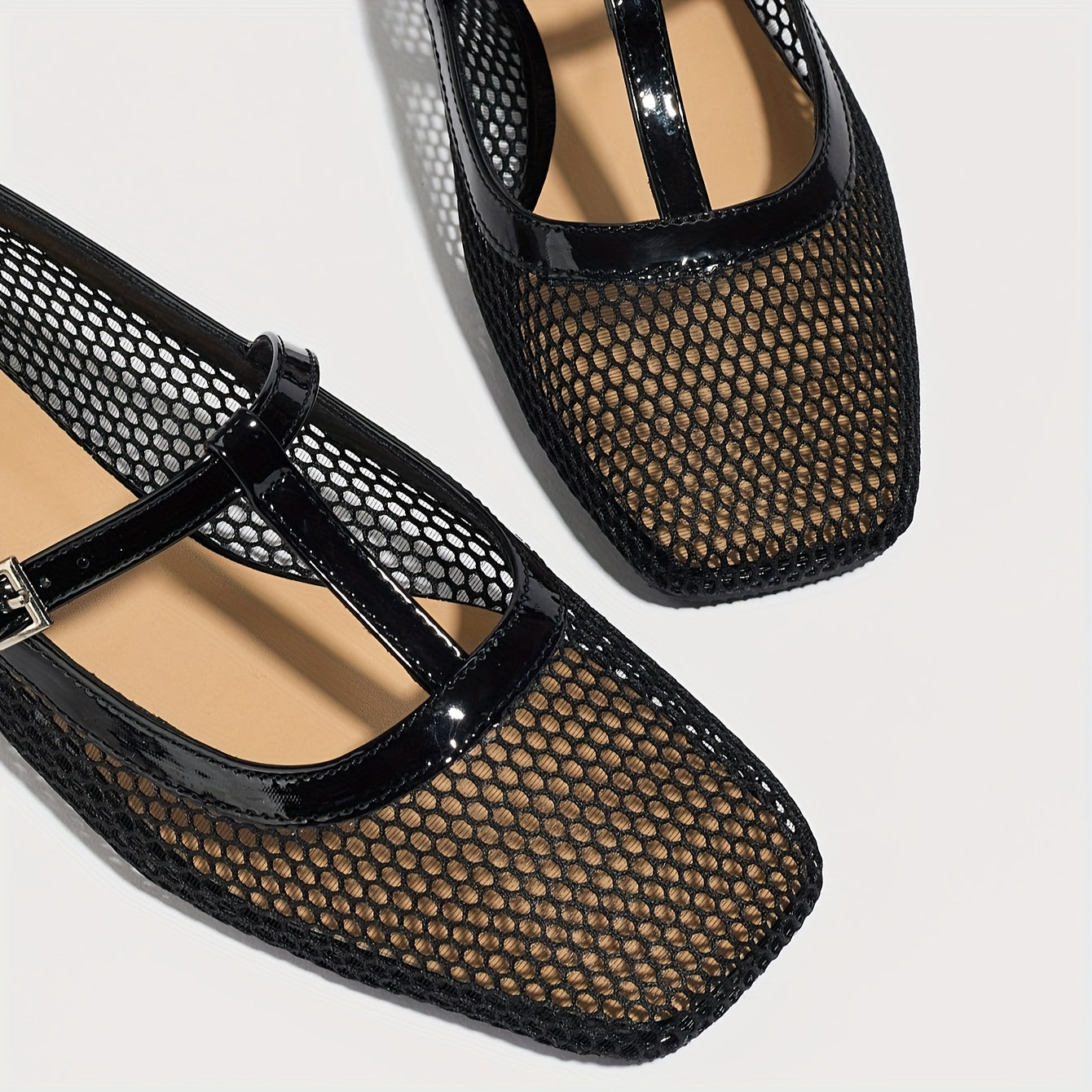 Zapatos de mujer con malla transpirable Mary Jane, sandalias casuales de verano en negro