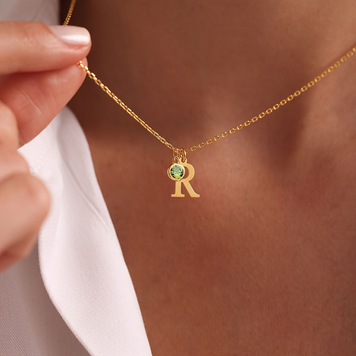Women's Gold Plated Letter Pendant Necklace with Birthstone Personalized Initials