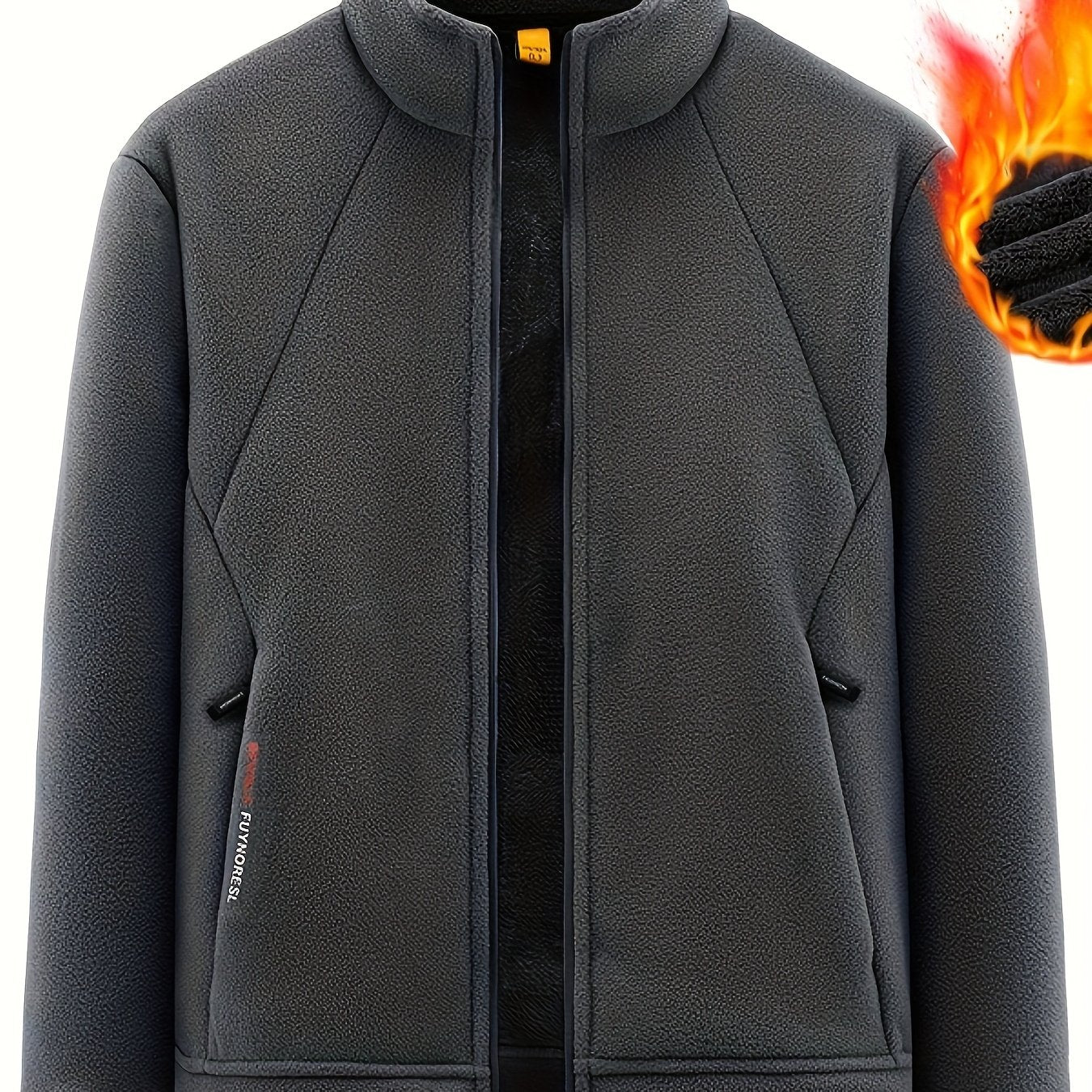 Chaqueta con forro de felpa con cremallera para hombre para otoño e invierno, ropa casual al aire libre