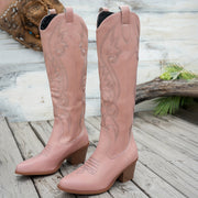 Women's Embroidered Cowgirl Boots Slip-On Pointed Toe Western Shoes