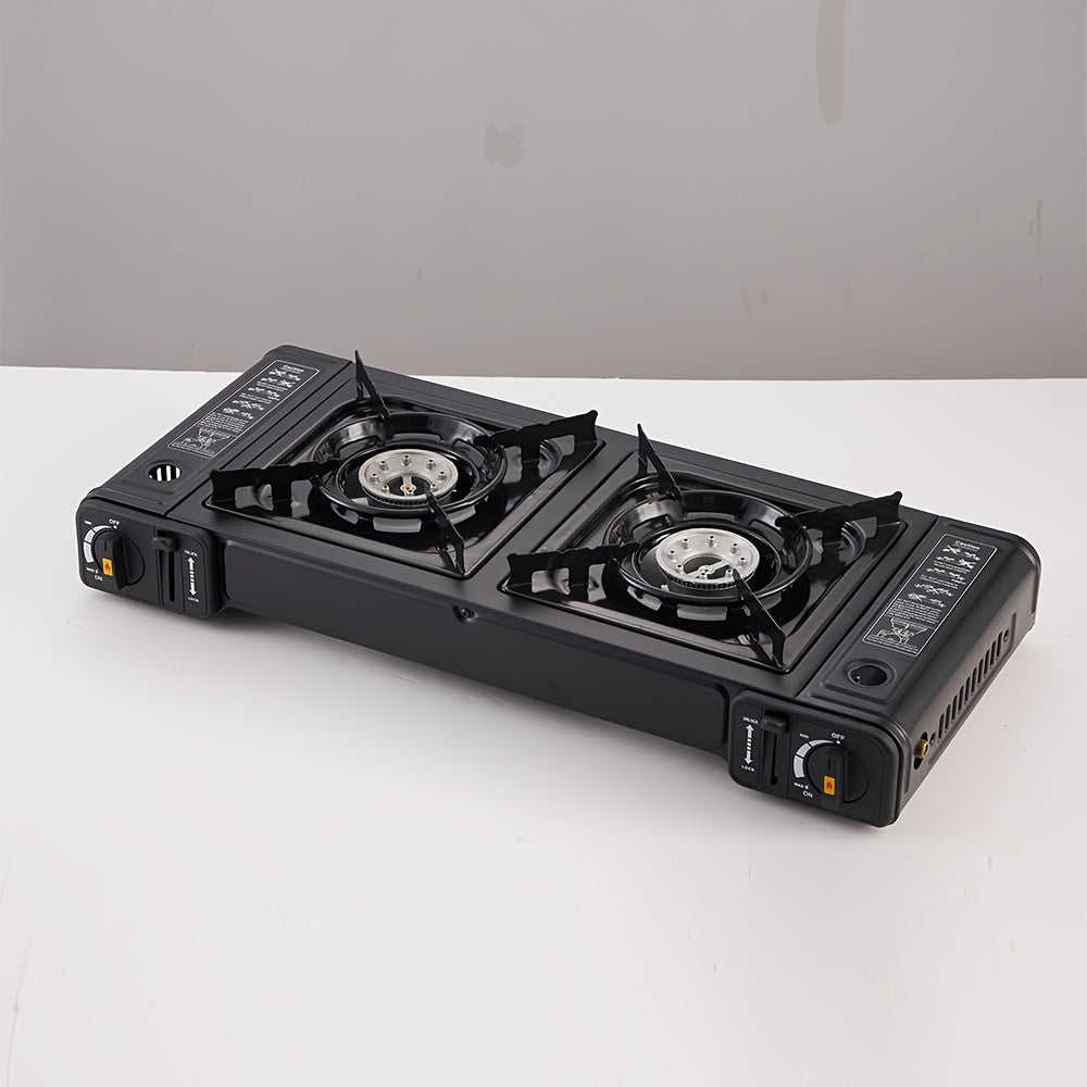 1 dona portativ kamping dual-bosh gaz pechka, sozlanadigan yong'ich bilan, 4600W quvvat, uy oshxona BBQ tashqi piknik barbekyu uchun