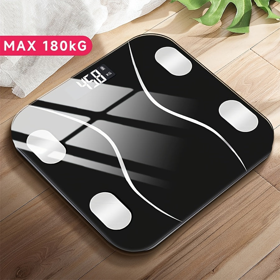 HOTU Digital Electronic Weighing Scale with LED Display, High Precision, Battery-Powered, Wireless, Max Capacity 180kg, Black & White Design - HOTU tomonidan aniq tana vazni o‘lchash uchun asbob.