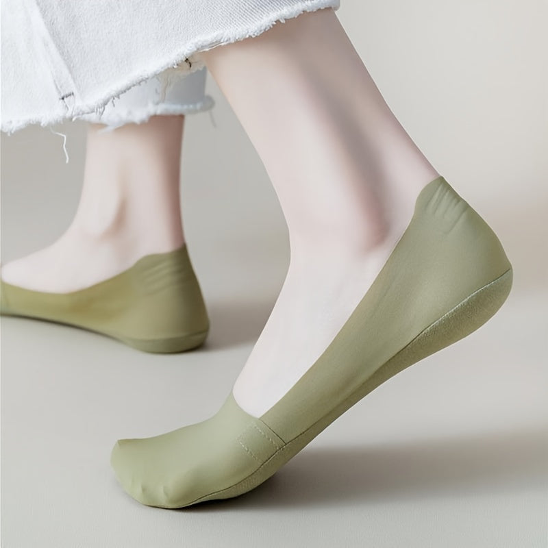 Women Ice Silk Invisible Socks 5 Pairs Non-Slip Breathable Low Cut