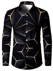 Men's Long Sleeve Casual Shirt with Lapel Collar Geometric Pattern for Spring Fall