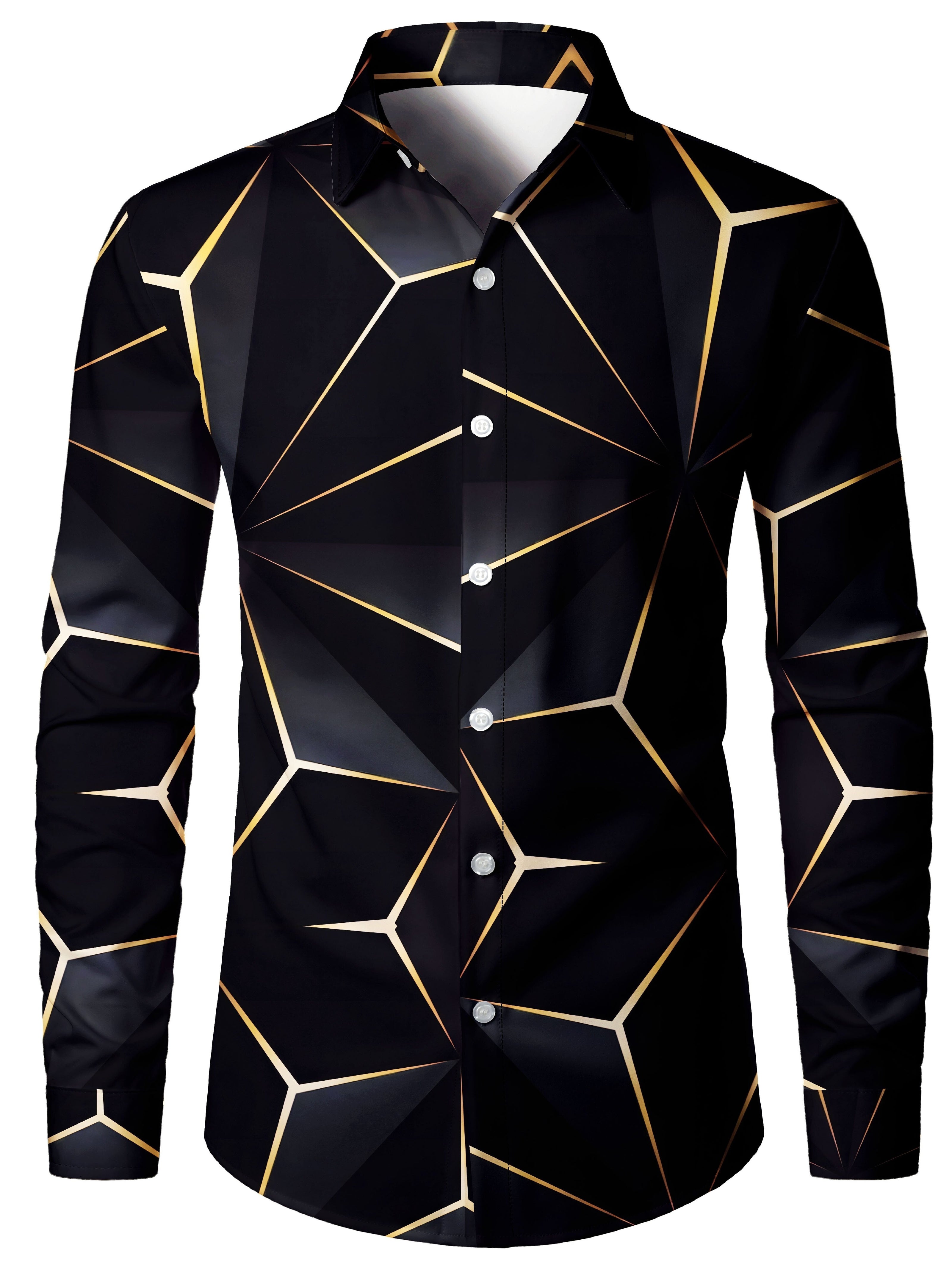 Men's Long Sleeve Casual Shirt with Lapel Collar Geometric Pattern for Spring Fall