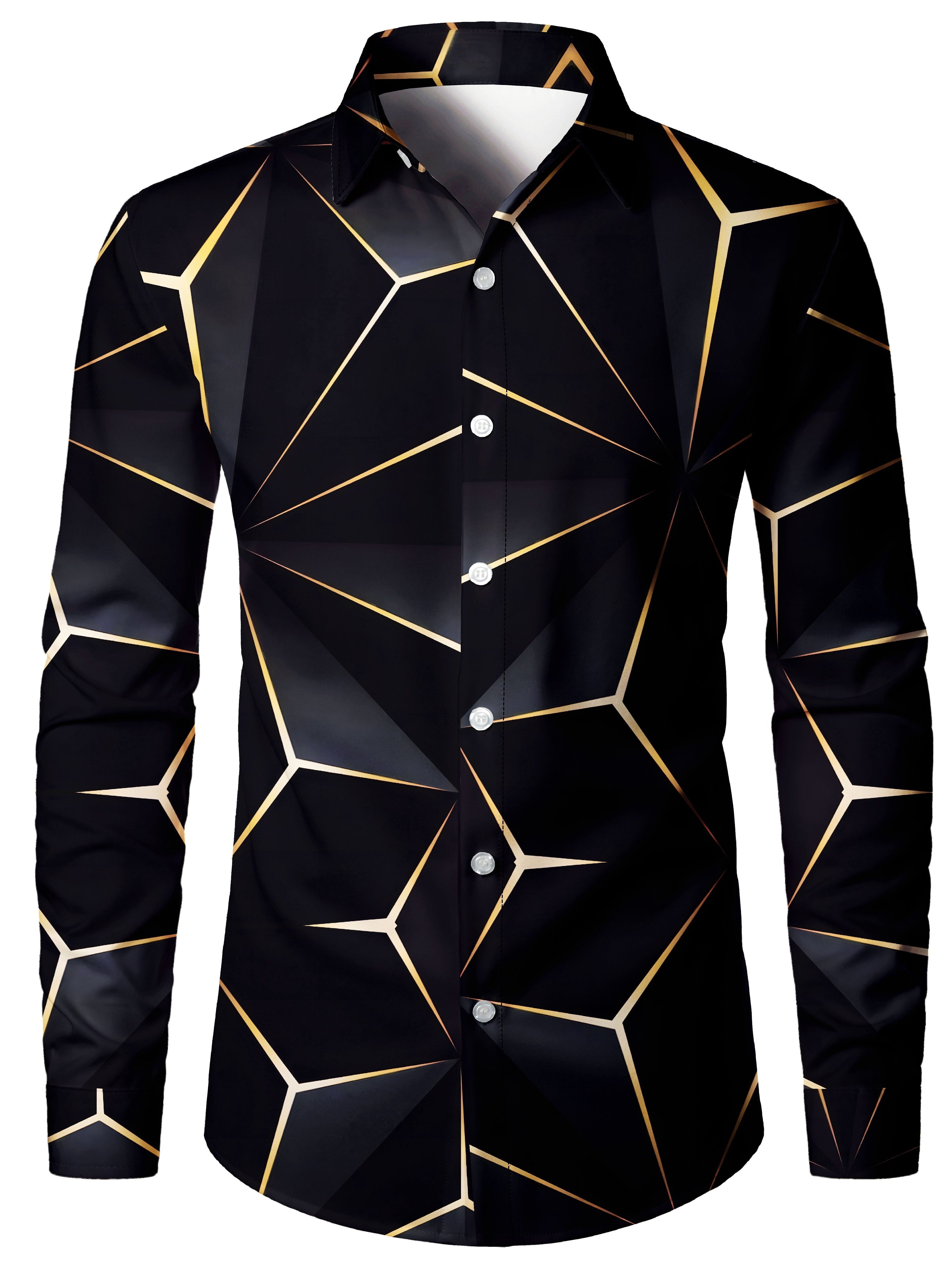 Men's Long Sleeve Casual Shirt with Lapel Collar Geometric Pattern for Spring Fall