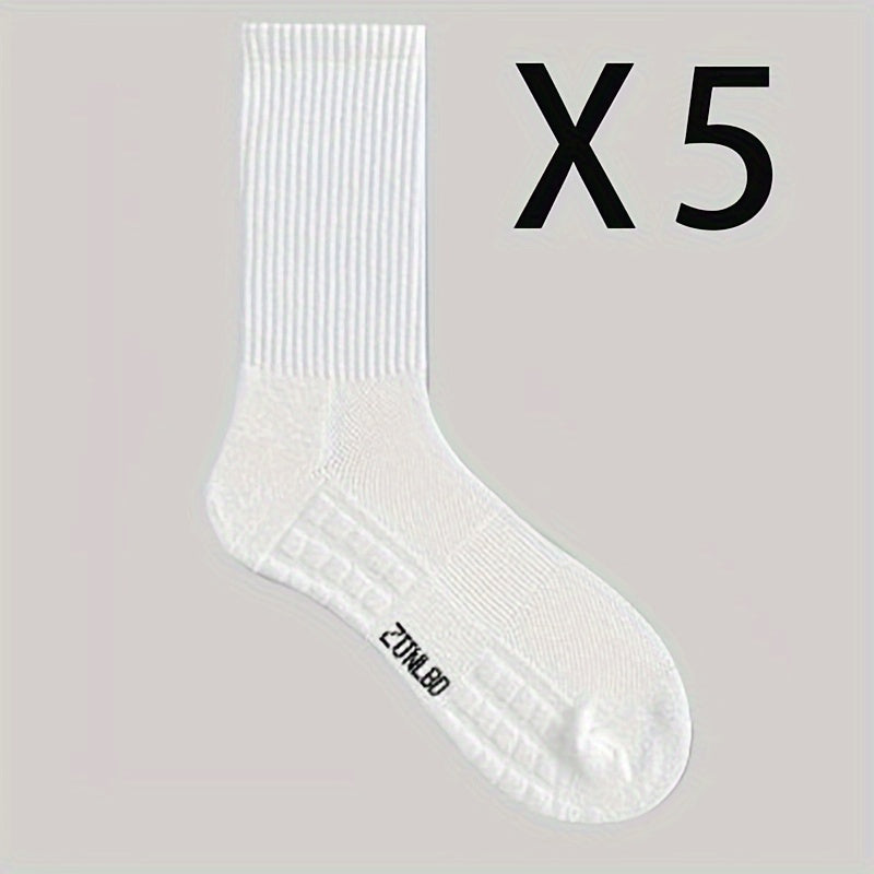 Men's Cotton Blend Mid-Length Sports Socks 5 Pairs Size US 6-9 Breathable Comfortable