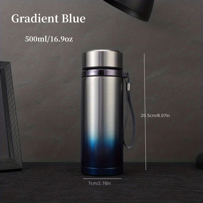 304 zanglamas po'latdan yasalgan bir parcha Gradient Color vakuum termos, ichimliklarni harakatda issiq yoki sovuq saqlash uchun mukammal. Yoz va qish uchun ideal bo'lgan bu izolyatsiyalangan suv shishasi ajoyib sovg'a g'oyasidir.