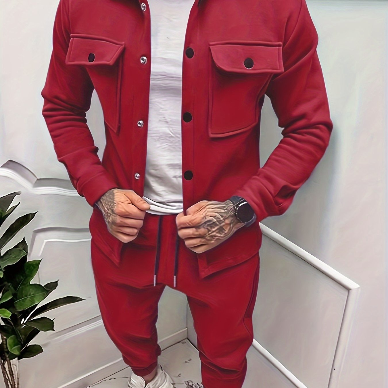 Men's Casual Fleece Jacket Made of 100% Polyester Knit Fabric with Lapel Collar and Pockets