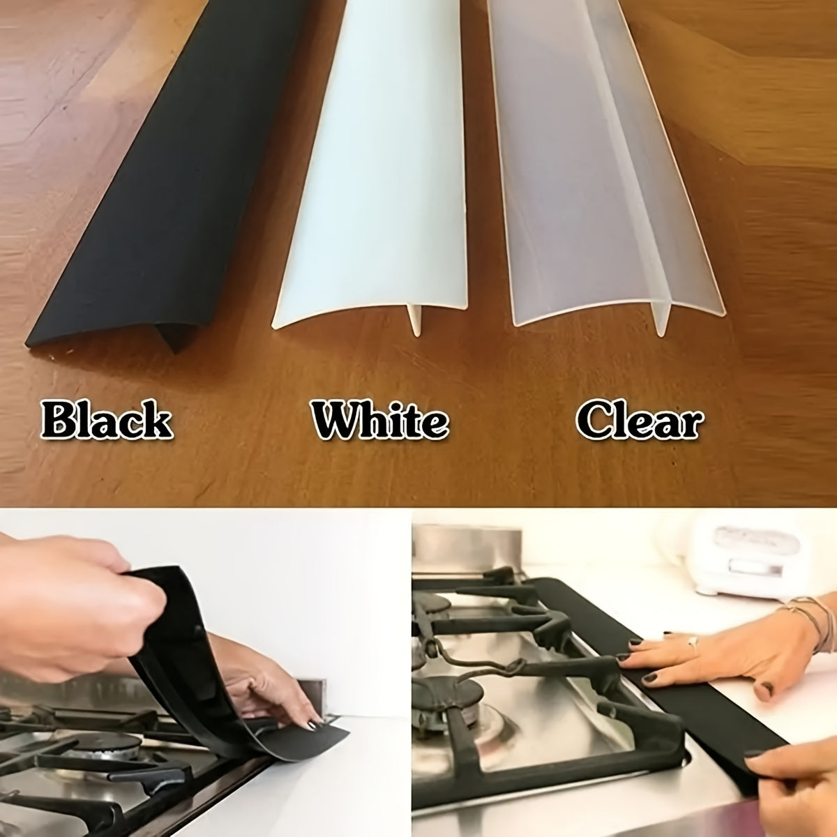 Set of 1, 2, or 4 T-Shaped Silicone Stove Gap Covers for Kitchen Counter Slit Filler in White Gray Black