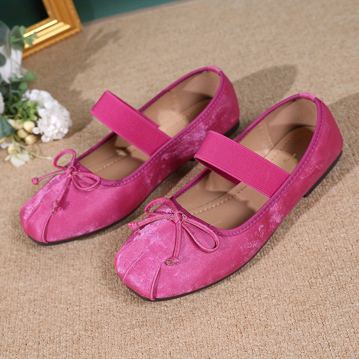 Женские балетные туфли с бантом, квадратный нос, синтетическая обивка, легкие туфли-слипоны