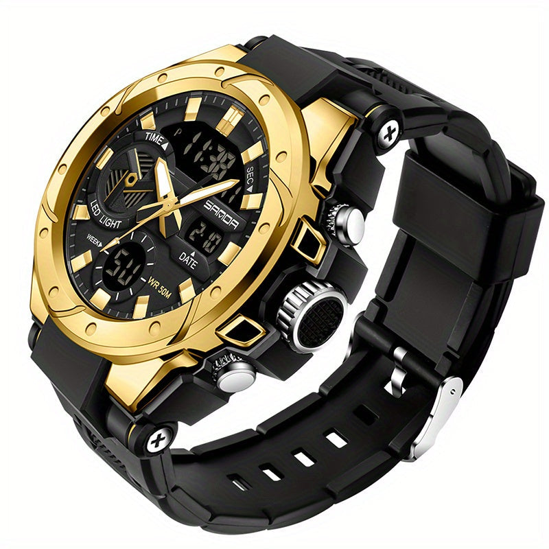 Men's Sports Watch Waterproof Quartz Luminous Dual Display Stopwatch Alarm