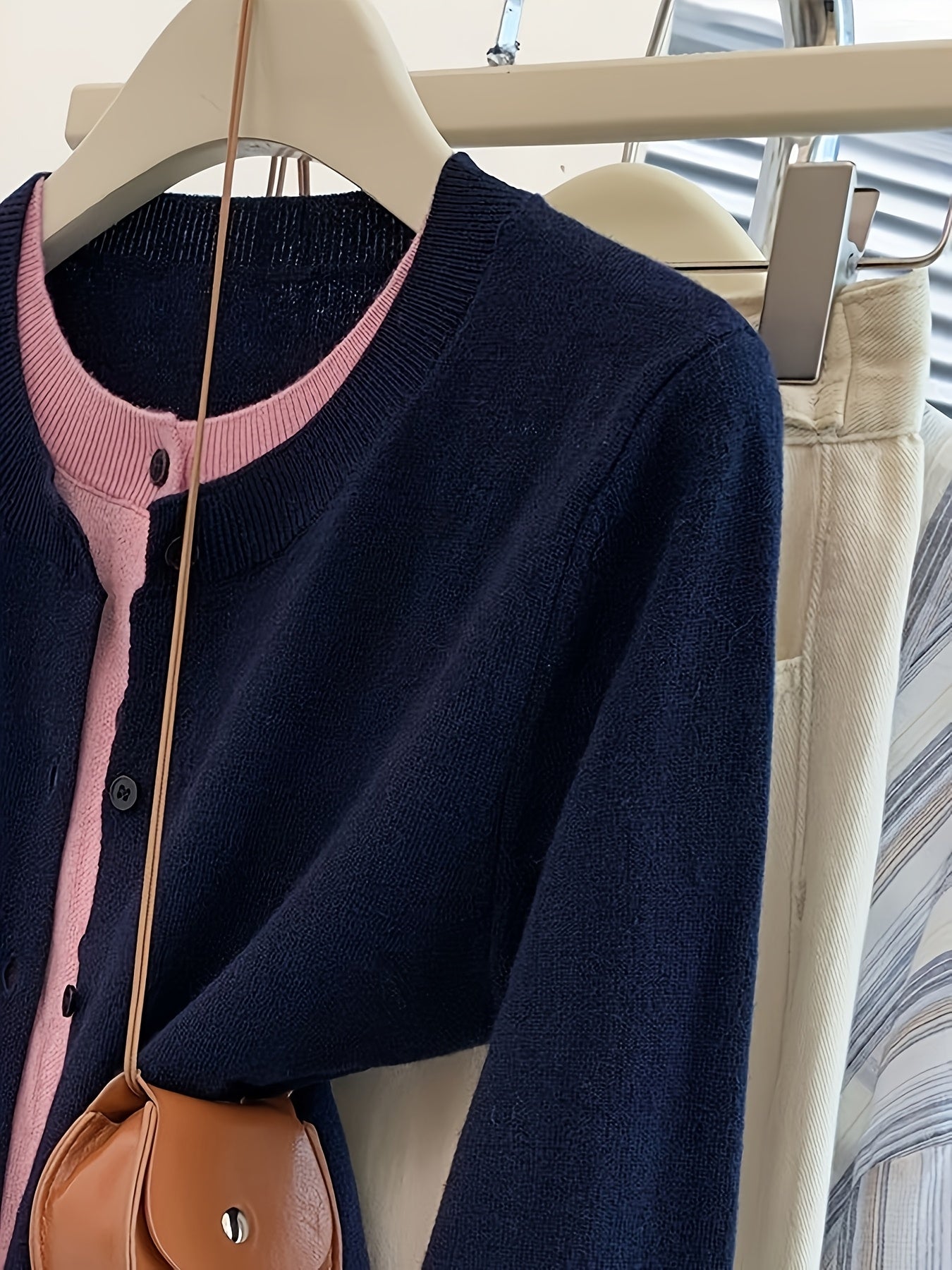 Plus Size Women's Sweater Two-Piece Color Block Round Neck Long Sleeve