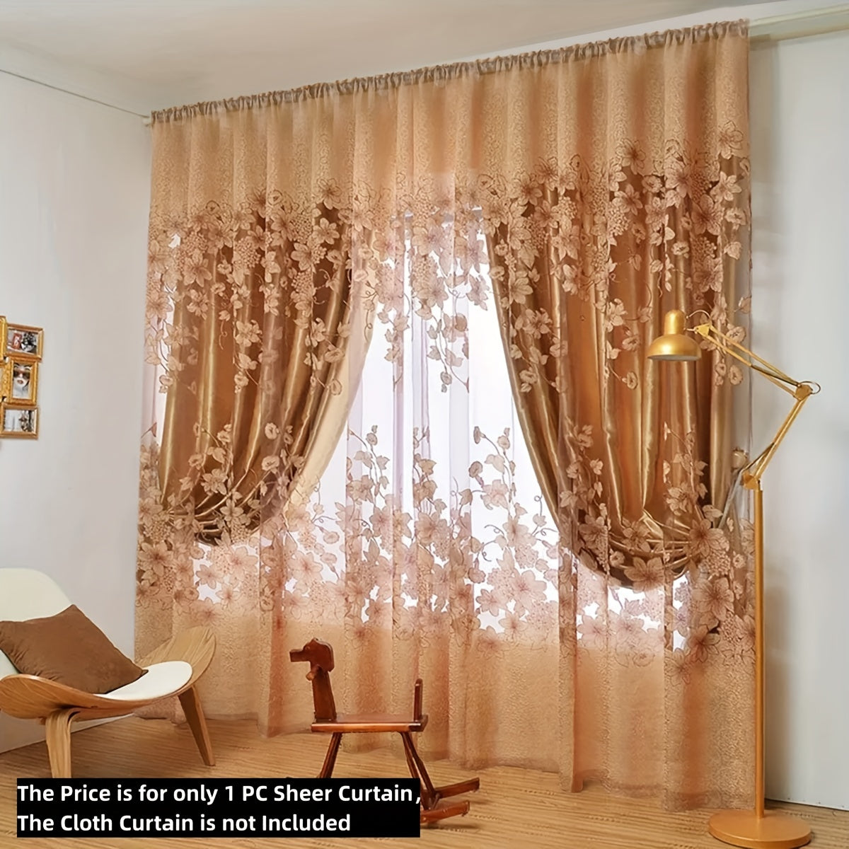 Sheer Curtain with Flower Pattern Pastoral Morning Glory Single Layer Rod Pocket for Living Room Bedroom