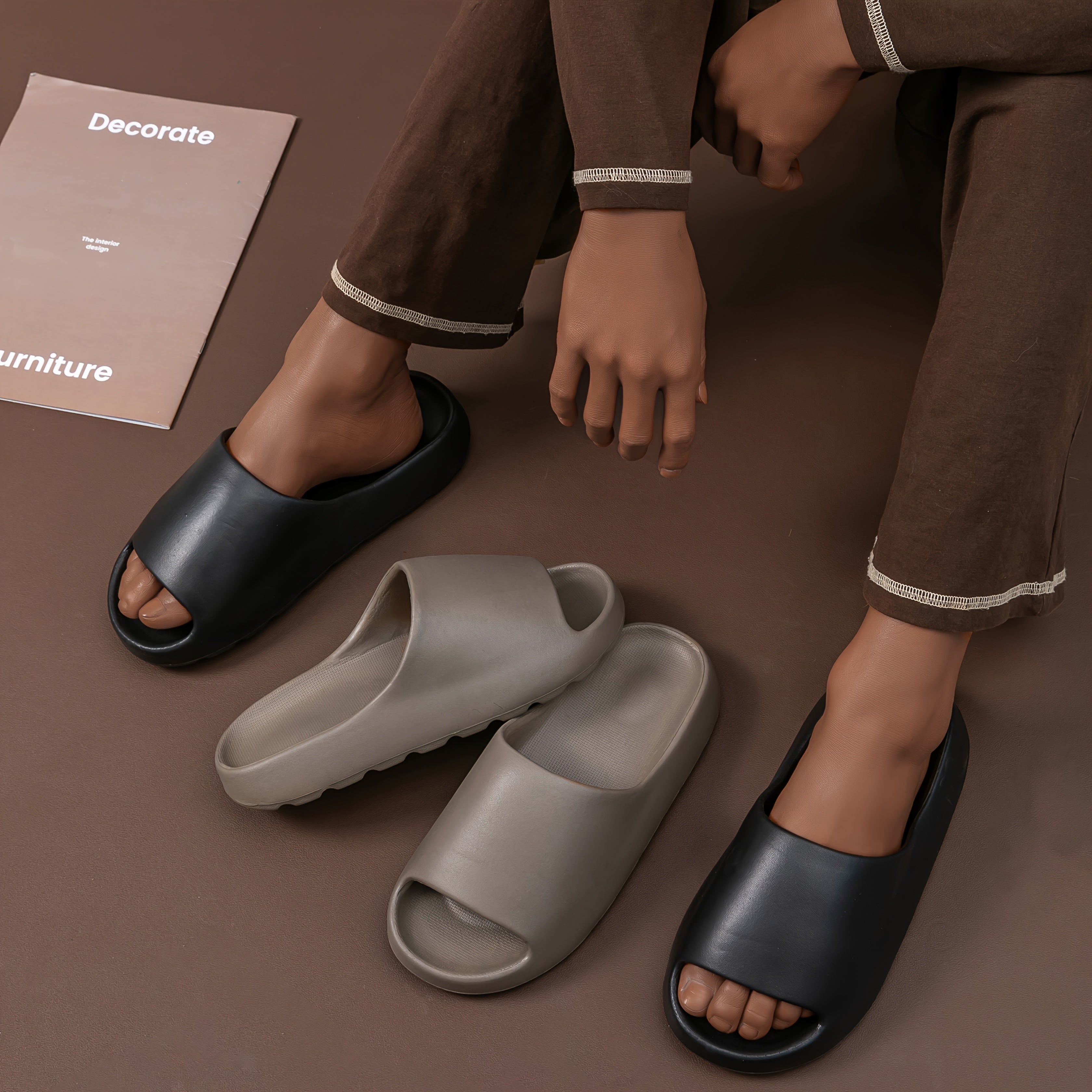 Унисекс мягкие слайды EVA тапочки на slip-on с противоскользящей текстурированной подошвой