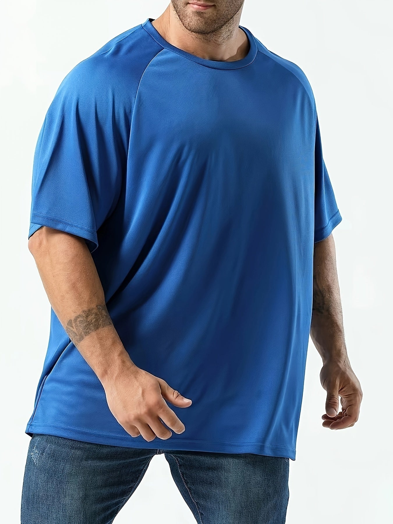 Men's Oversized Solid Polyester T-Shirt for Sports and Fitness Quick Dry Breathable Big & Tall