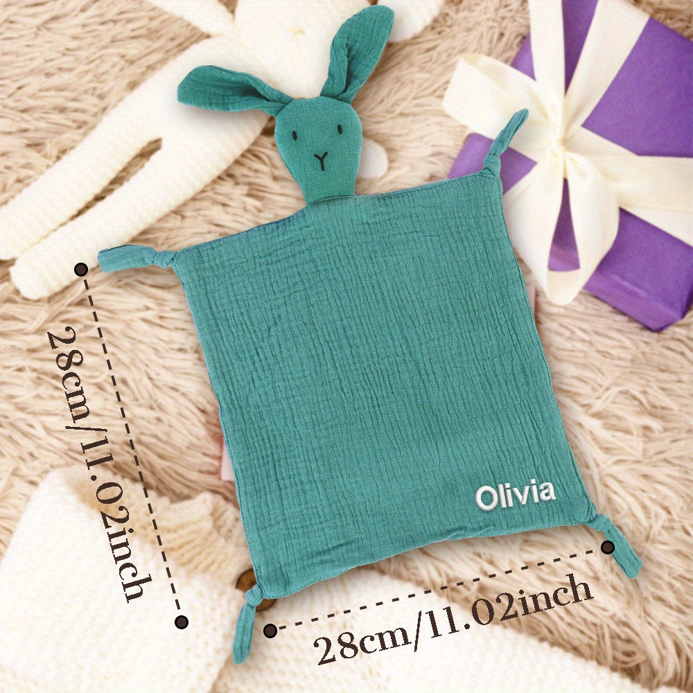 Manta de muselina personalizada para bebé con conejito en rosa, amarillo, beige, azul, marrón claro, suave, transpirable, regalo
