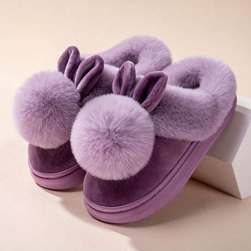 Unisex Warm Faux Fur Rabbit-Ear Slippers Indoor Outdoor Cozy House Shoes