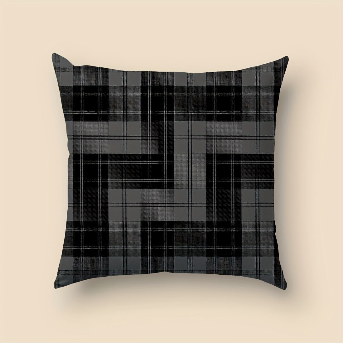 Grey and Black Plaid Velvet Throw Pillow Cover 45.72cm Zipper Machine Washable