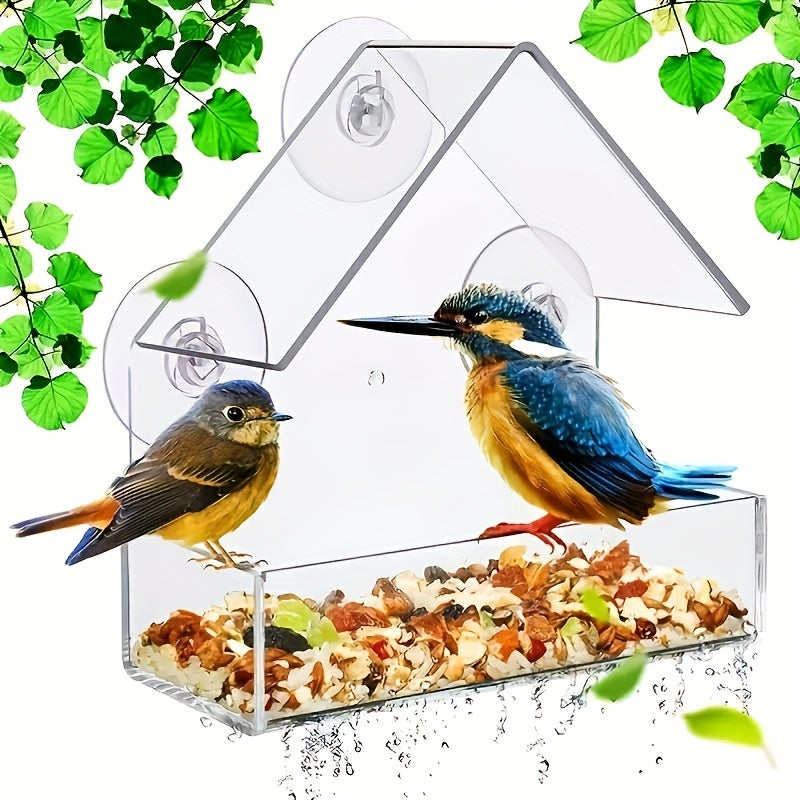 Clear Acrylic Bird Feeder with Suction Cup for All Bird Species Easy to Clean Window Mount