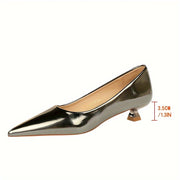 Women Leather Pointed Toe Pumps Low Heel Spring Autumn Party Shoes