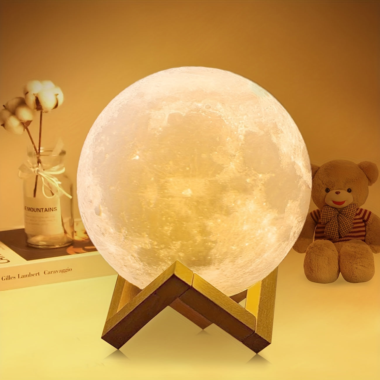Girls Night Light with Wooden Base 128 Color Rechargeable Touch Remote Control 12cm Diameter