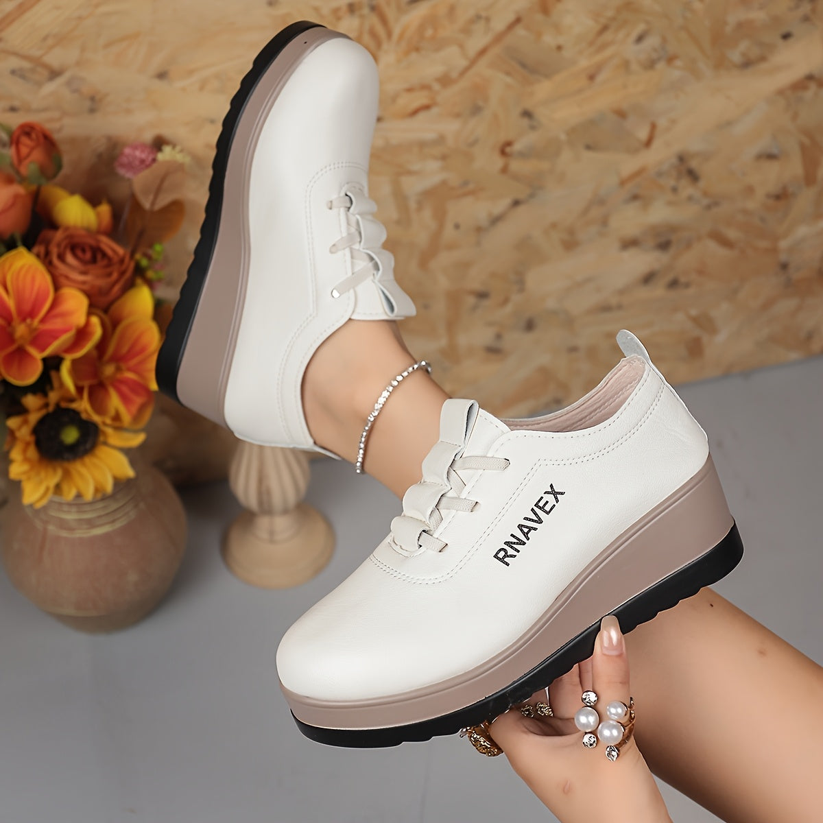 Women's Slip-On Platform Shoes with Cushioned Sole Black Beige Chunky