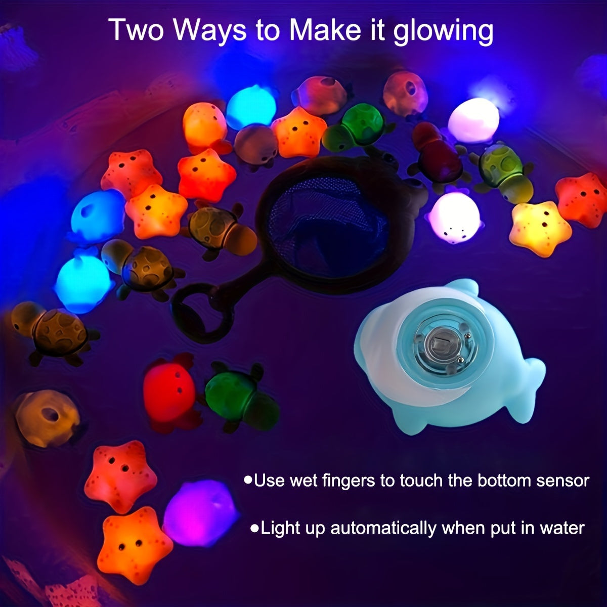 Bolalar hammom o'yinchoqlari to'plami - yoritiladi, suzadi, PVC materialidan tayyorlangan, batareya kiritilgan.