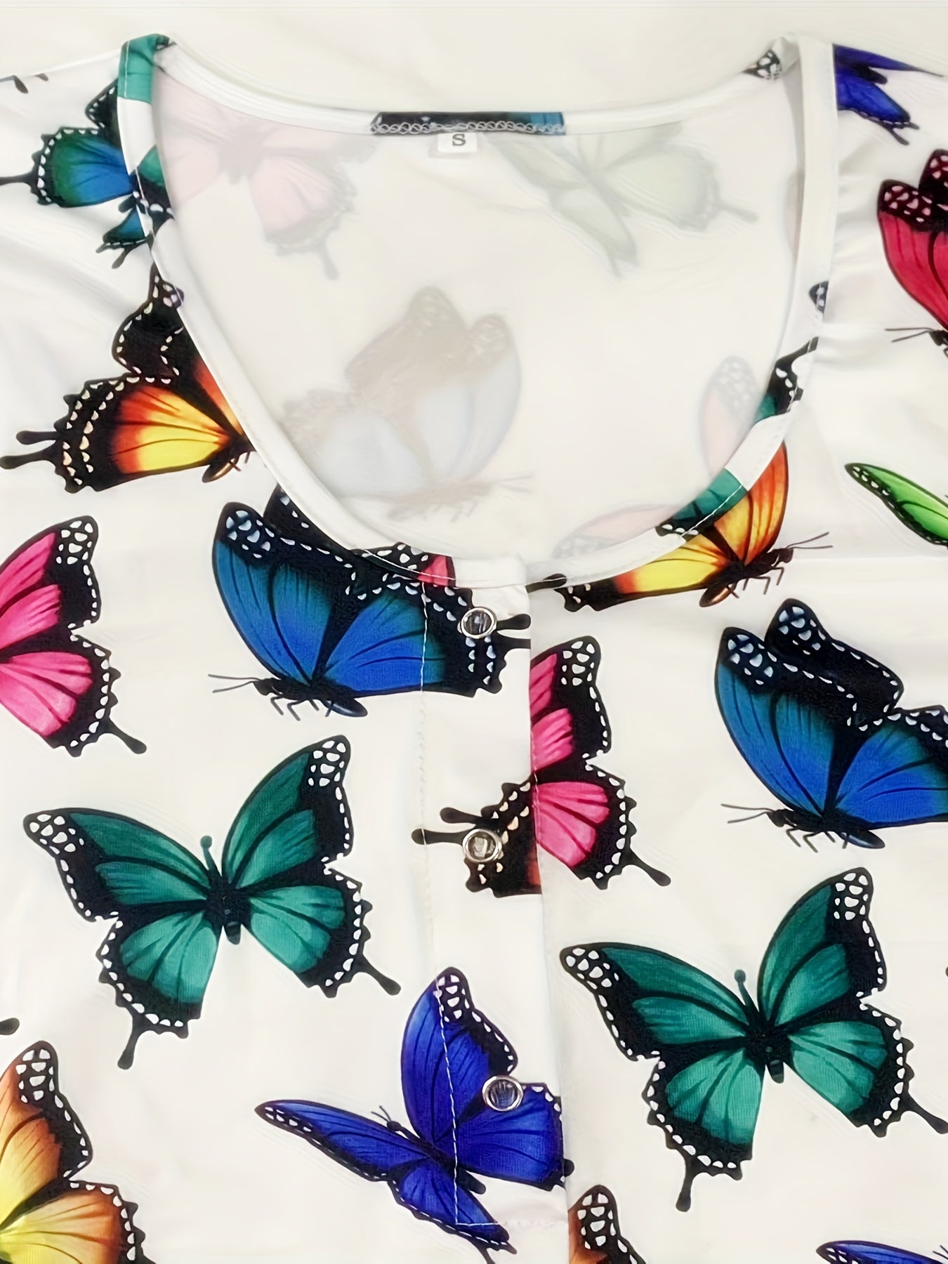 Women's Butterfly Print Lounge Bodysuit Crew Neck Short Sleeve Summer Casual Knit Polyester