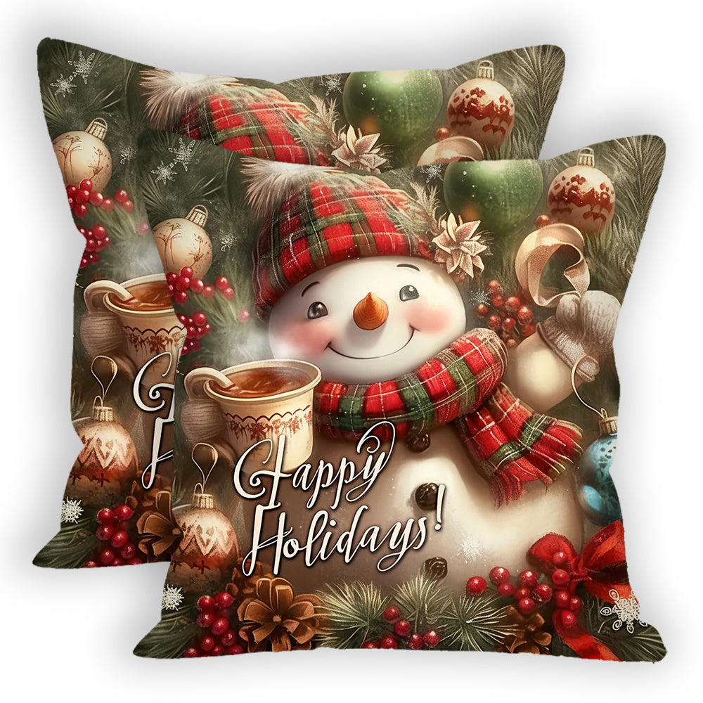 Set of 2 Christmas Snowman Throw Pillow Covers 18x18 Inches Polyester Blend Washable