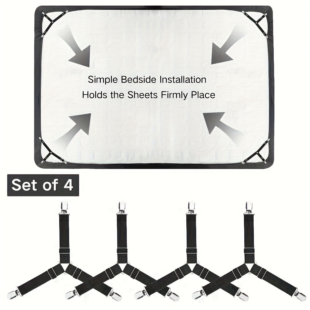 Set of 4 Adjustable Elastic Bed Sheet Straps with Buckle Non-Woven Fabric