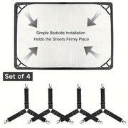 Set of 4 Adjustable Elastic Bed Sheet Straps with Buckle Non-Woven Fabric