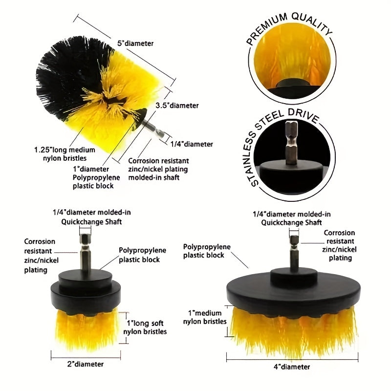 3-piece plastic drill brush cleaning set for home