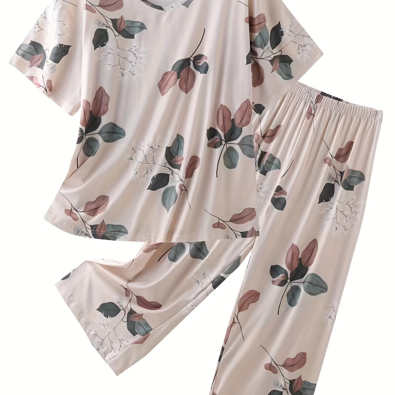 Women's Plus Size Pajama Set Soft Polyester Short Sleeve Heart Print