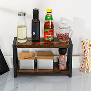 Rustic Brown 2-Tier Spice Rack Organizer for Kitchen Countertop Storage