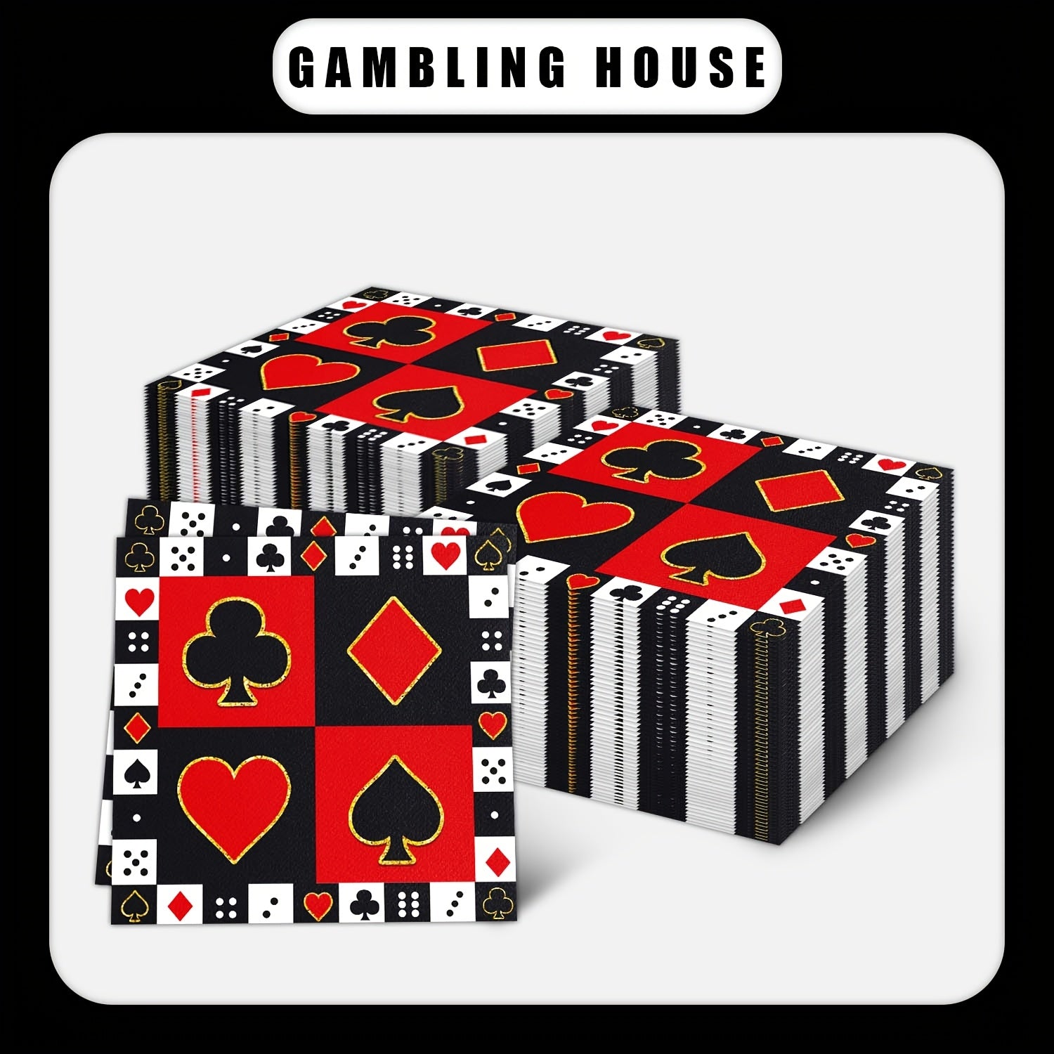 Qayta ishlatilmaydigan Poker mavzusidagi kokteyl salfetkalar 16.26x16.26 sm, partiyalar va bayramlar uchun