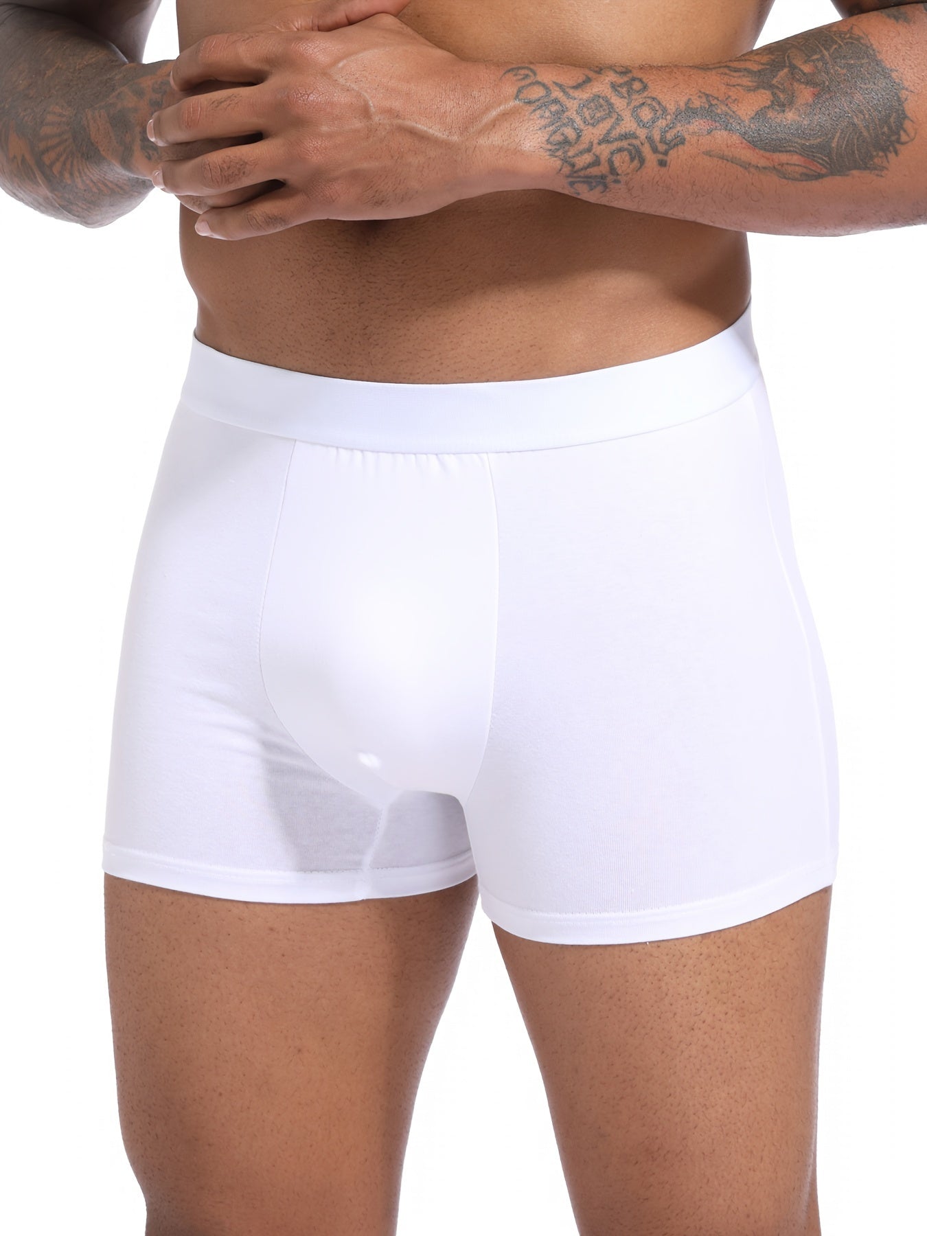 Men's White Boxer Shorts 5 Pack Polyester Blend Elastic Waist Breathable Durable