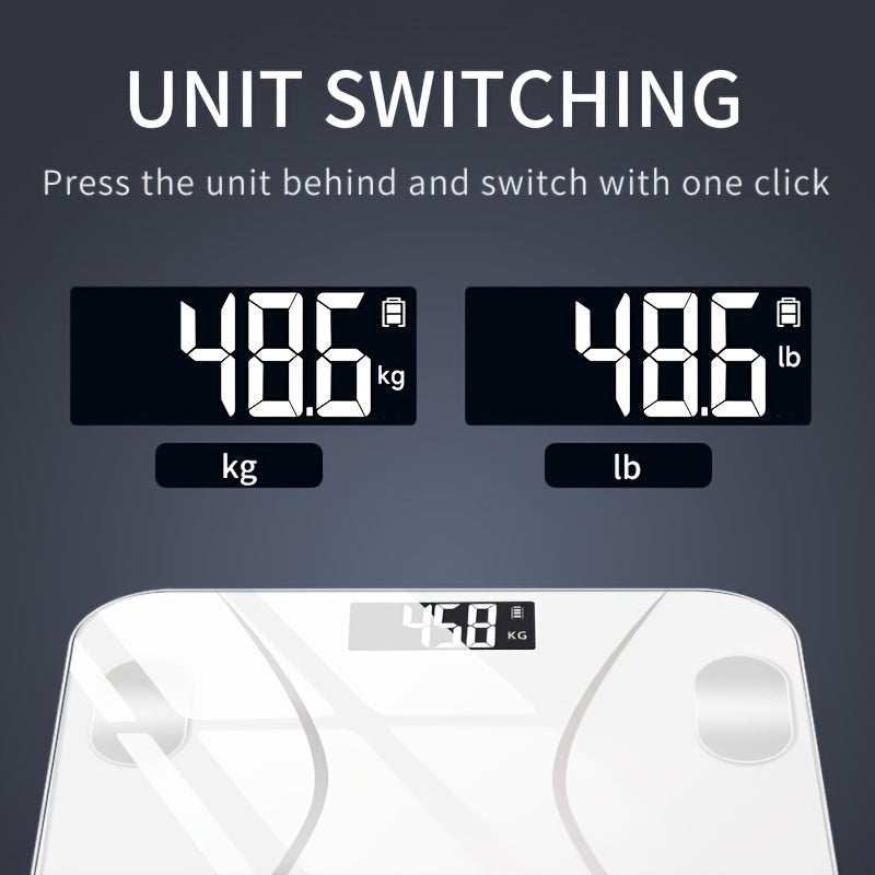 HOTU Digital Electronic Weighing Scale with LED Display, High Precision, Battery-Powered, Wireless, Max Capacity 180kg, Black & White Design - HOTU tomonidan aniq tana vazni o‘lchash uchun asbob.