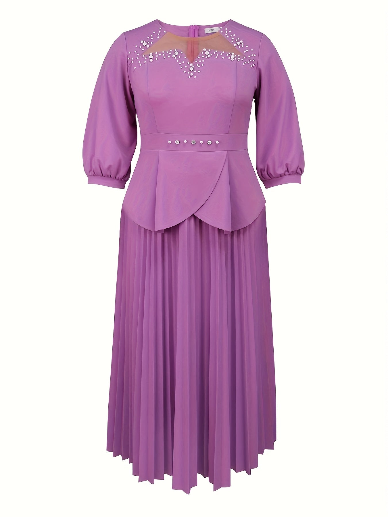 Ladies Purple Three-Quarter Sleeve Evening Gown Beaded Rhinestones Weddings