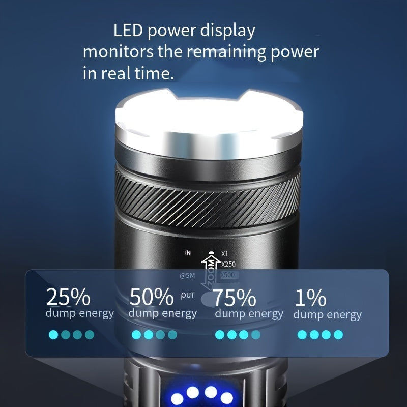 1 dona Taktik LED Chiroq, O'zgaruvchan Zoom bilan, 3 Ta'lim Rejimi, USB Type-C Qayta Zaryadlanadigan, 1200mAh Li-ion Batareya, Suvga chidamli emas, USB Kabelni o'z ichiga oladi, Tashqi Ishlar uchun Portativ Yoritish