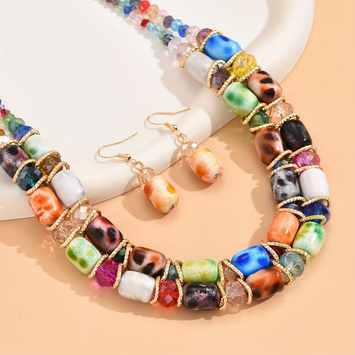 Women's Bohemian Beaded Jewelry Set with Necklace and Earrings