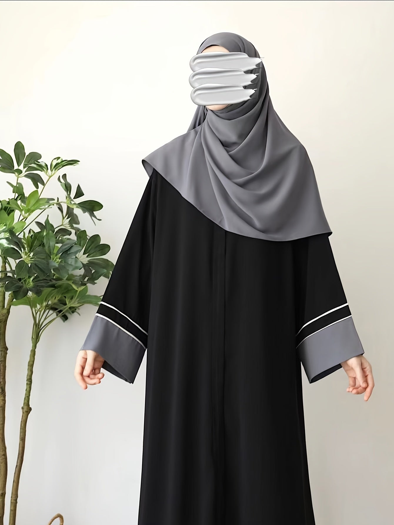 Black Abaya for Middle Eastern Muslim Women Long Sleeve Loose Fit Woven Polyester