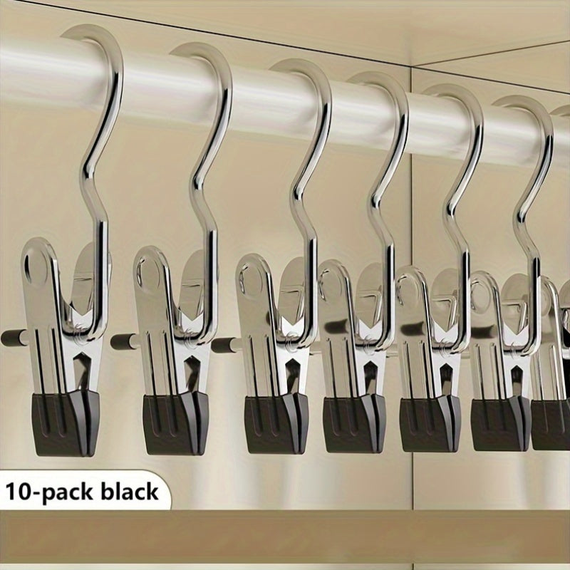 Set of 10 Stainless Steel Clothes Clips with Hooks for Hanging and Drying