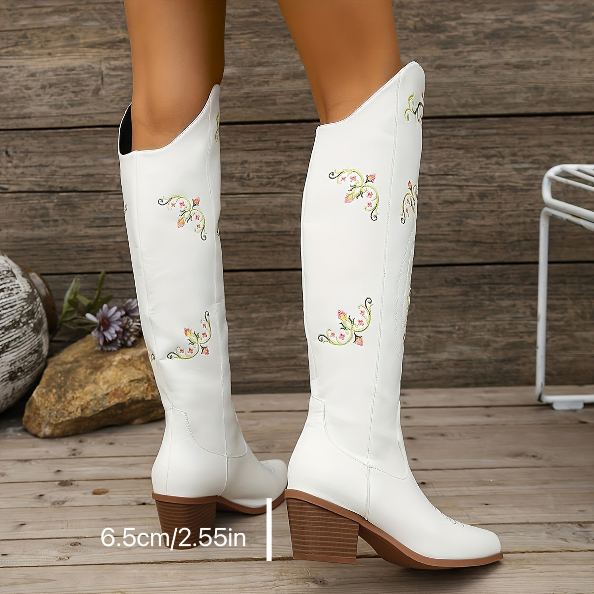 Women's White Retro Western Style Music Festival Boots