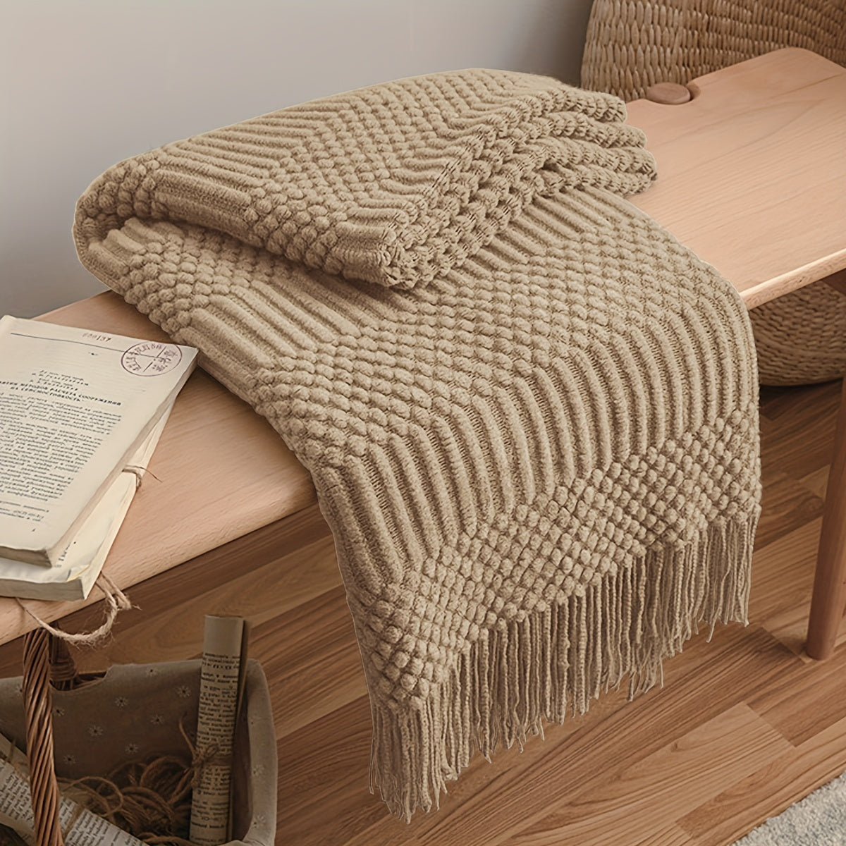 Warm Knitted Throw Blanket for Sofa Bed Car All Seasons with Tassels