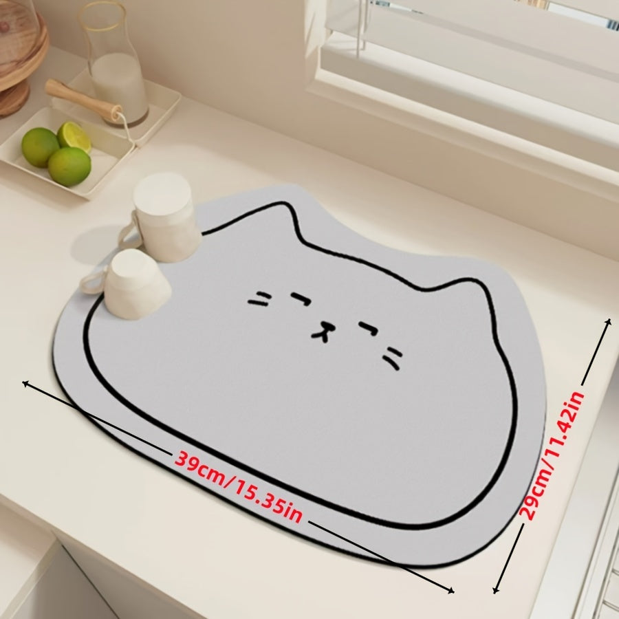 Festive Kitty Dish Mat 39cm x 15.35in Kitchen Bathroom Non-Slip Durable