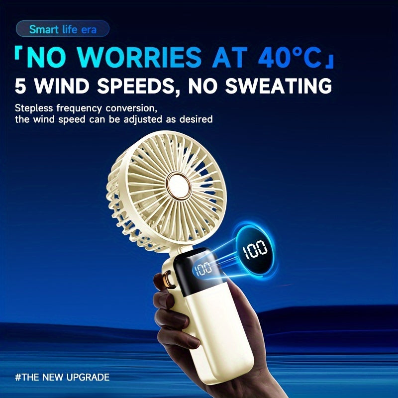 Mini USB Rechargeable Handheld Fan with 5 Speed Settings and Digital Display